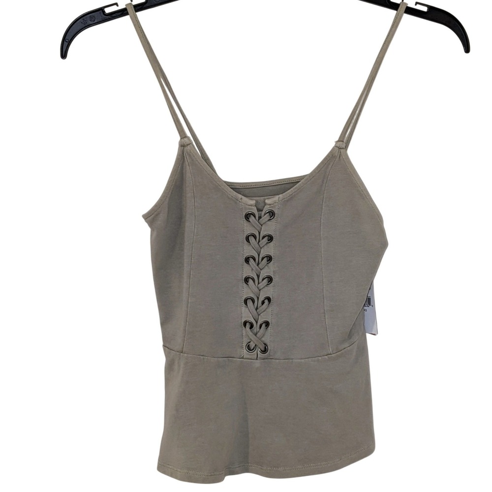 American Eagle Lace Up Peplum Cami Top Olive Green XS NWT